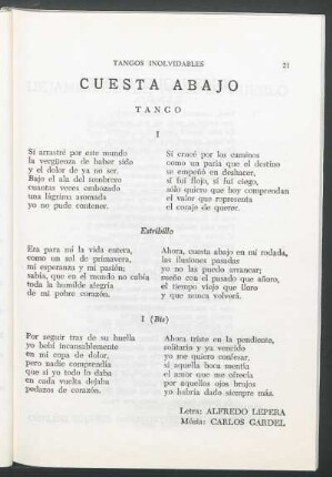 Cuesta abajo : Tango