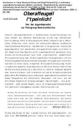 Oberaffengeil ist peinlich! Von der Jugendsprache zur Peergroup-Kommunikation