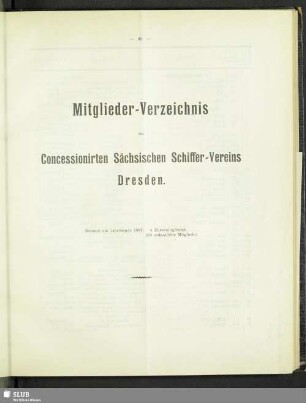 Mitglieder-Verzeichnis des Concessionirten Sächsischen Schiffer-Vereins Dresden