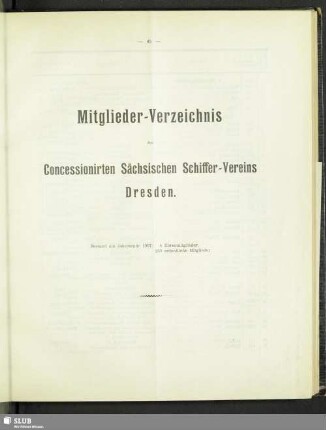 Mitglieder-Verzeichnis des Concessionirten Sächsischen Schiffer-Vereins Dresden