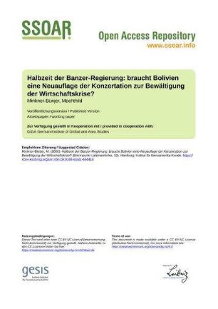 Halbzeit der Banzer-Regierung: braucht Bolivien eine Neuauflage der Konzertation zur Bewältigung der Wirtschaftskrise?