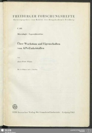 Über Wachstum und Eigenschaften von AlN-Einkristallen