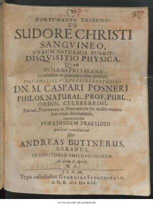 De Sudore Christi Sanguineo, Utrum Naturalis Fuerit? Disquisitio Physica