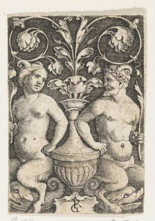 Ornament mit Vase und Satyrn