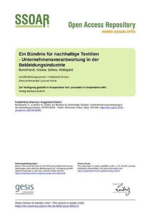 Ein Bündnis für nachhaltige Textilien - Unternehmensverantwortung in der Bekleidungsindustrie