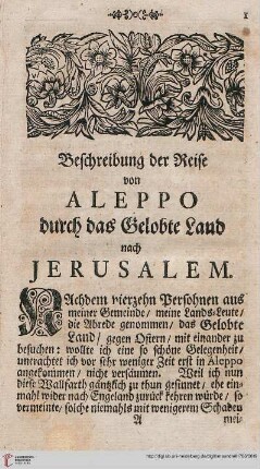 Beschreibung der Reise von Aleppo durch das Gelobte Land nach Jerusalem