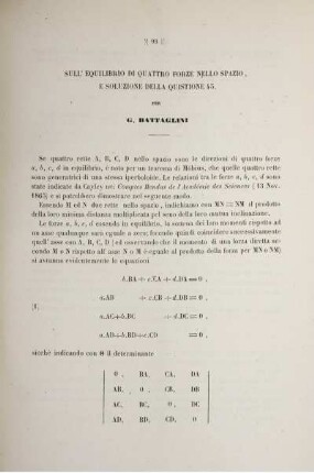 Sull' equilibrio di quattro forze nello spazio, e soluzione della quistione 45.