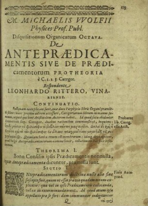 Michaelis Wolfii ... de antepraedicamentis sive de praedicamentorum protheoria e. C. 1, 2, 3 categor.