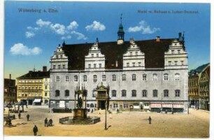 Wittenberg. Markt mit Rathaus und Luther-Denkmal