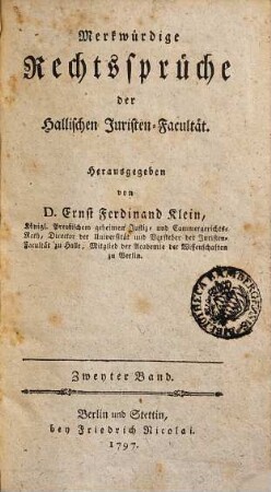 Merkwürdige Rechtssprüche der Hallischen Juristen-Facultät, 2