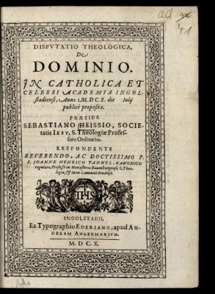 Disputatio theologica de dominio