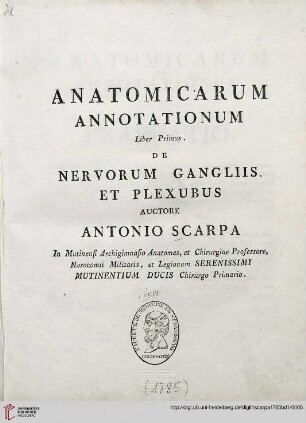 Band 1: Anatomicarum Annotationum Liber ...: De nervorum gangliis, et plexubus