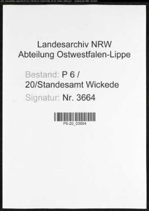Sterberegister Standesamt Wickede