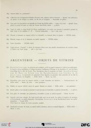 Argenterie – objets de vitrine (Nr. 872-884)