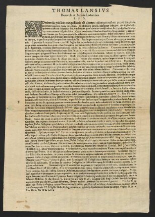 Thomas Lansivs Benevolis & Amicis Lectoribus S. P. D.