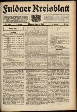 Erste Ausgabe vom Mittwoch, den 03. Mai 1911.