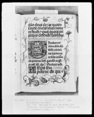 Glockendon-Missale — Initiale G (Audeamus), darin Allerheiligenbild, Folio 110recto