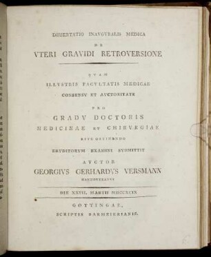 Dissertatio Inauguralis Medica De Uteri Gravidi Retroversione