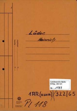 Personenheft Heinrich Lüder (*13.03.1887, +14.01.1955), Amtsrat