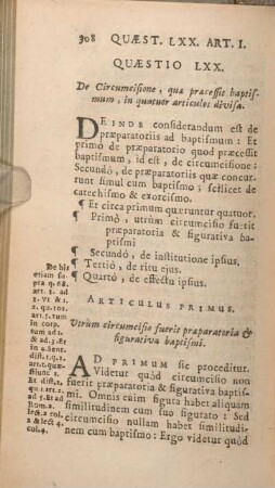 Quaestio LXX. De Circumcisione, quae pracessit baptismum, in quatuor articulos divisa.