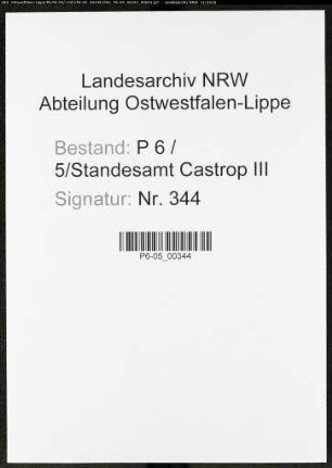 Sterberegister Standesamt Castrop-Rauxel Castrop III
