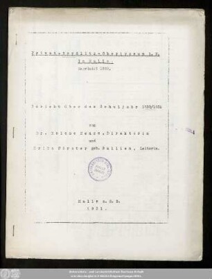 1930/31 (1931): Bericht : über das Schuljahr