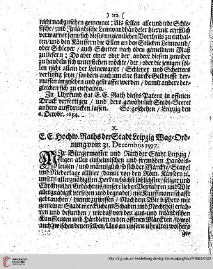 X. E. E. hochw. Raths der Stadt Leipzig Wag-Ordnung vom 31. Decembris 1597.