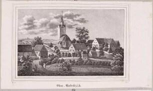 Ortsansicht Oberbobritzsch (Bobritzsch-Hilbersdorf) mit Kirche in Mittelsachsen, aus Sachsens Kirchen-Galerie von Hermann Schmidt, 1838, Bd. 2