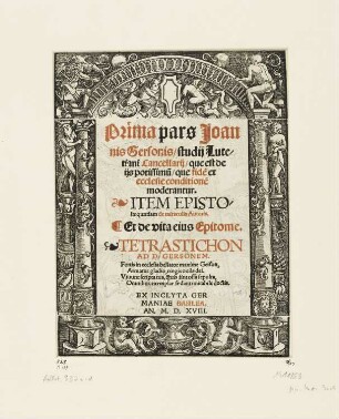 Schmuckrahmen mit Ädikula, Titelblatt aus: Jean Gerson, "Prima pars Joannis Gersonis", Basel 1518