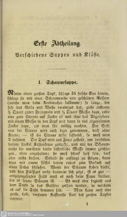 Erste Abtheilung. Verschiedene Suppen und Klöße