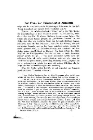 Zur Frage der Pädagogischen Akademie