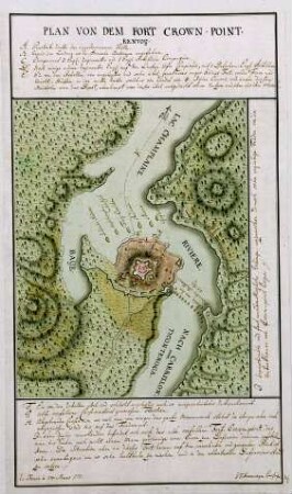 WHK 28 Nordamerikanische Kriege von 1775-1782: Plan von Fort Crown-Point [und Umgebung am Lake Champlaine]
