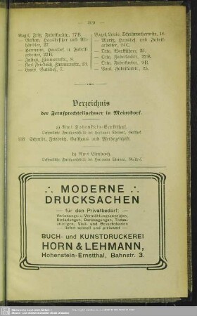 Verzeichnis der Fernsprech-Teilnehmer in Meinsdorf