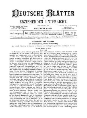 Suggestion und Hypnose : nach ihrer Erscheinung, Ursache und Verwertung ; (Fortsetzung)