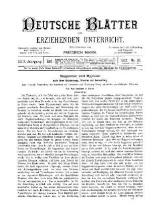 Suggestion und Hypnose : nach ihrer Erscheinung, Ursache und Verwertung ; (Fortsetzung)