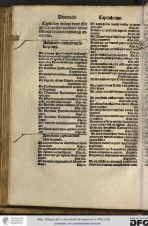 Capitulorum dialogi beati Gregorii pape per quattuor libros distincti, brevis, ordinataque annotatio.