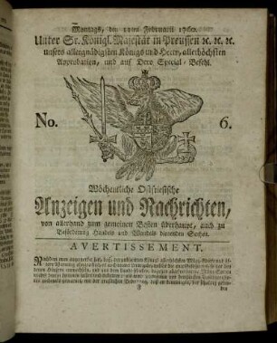 No. 6. Montags, den 11ten Februarii 1760.
