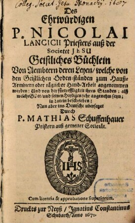 Geistliches Büchlein von Ämbtern der Layen