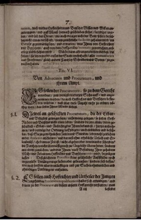 Tit. VI. Von Advocaten und Procuratorn, und ihrem Ampt