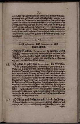 Tit. VI. Von Advocaten und Procuratorn, und ihrem Ampt