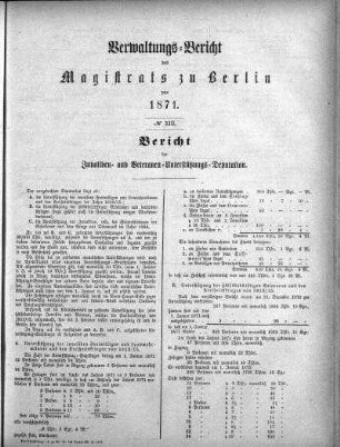 No. XIII. Bericht der Invaliden- und Vetreranen-Unterstützungs-Deputation