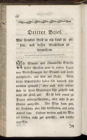 Dritter Brief. Wie fremdes Geld in ein Land zu ziehen, und dessen Reichthum zu vermehren