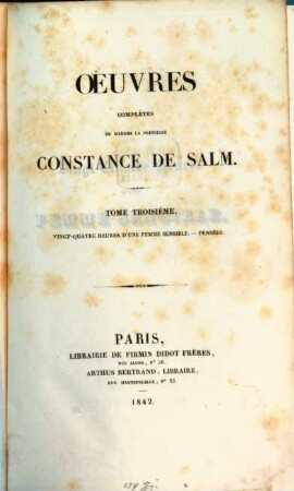 Oeuvres complètes de Constance de Salm, 3. Vingt-quatre heures d'une femme sensible, Pensées