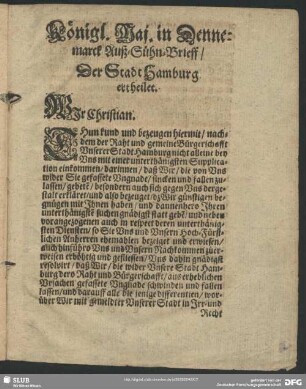 Königl. Maj. in Dennemarck Auß-Sühn-Brieff, Der Stadt Hamburg ertheilet
