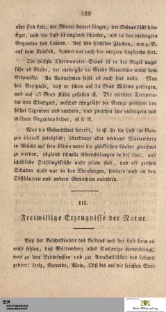 III. Freywillige Erzeugnisse der Natur