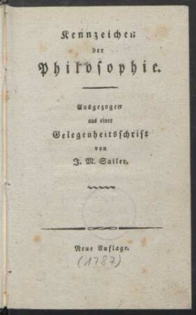 Kennzeichen der Philosophie : Ausgezogen aus einer Gelegenheitsschrift