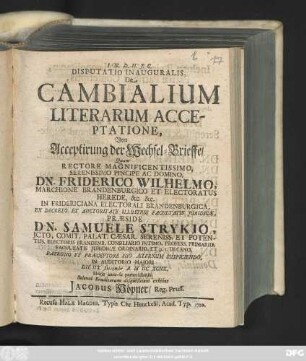 Disputatio Inauguralis, De Cambialium Literarum Acceptatione