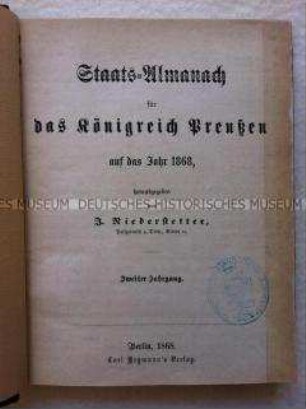 Staatsalmanach für das Königreich Preußen, 2. Jg. 1868