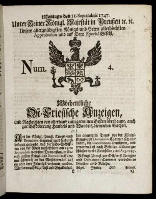 Num. 4. Montags den 11. Septembris 1747.