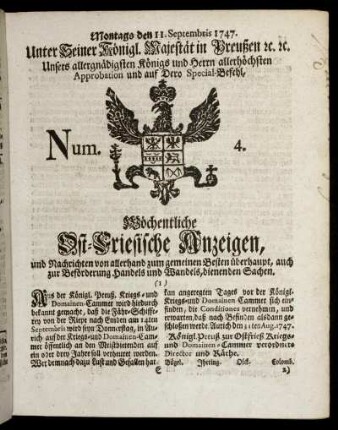 Num. 4. Montags den 11. Septembris 1747.